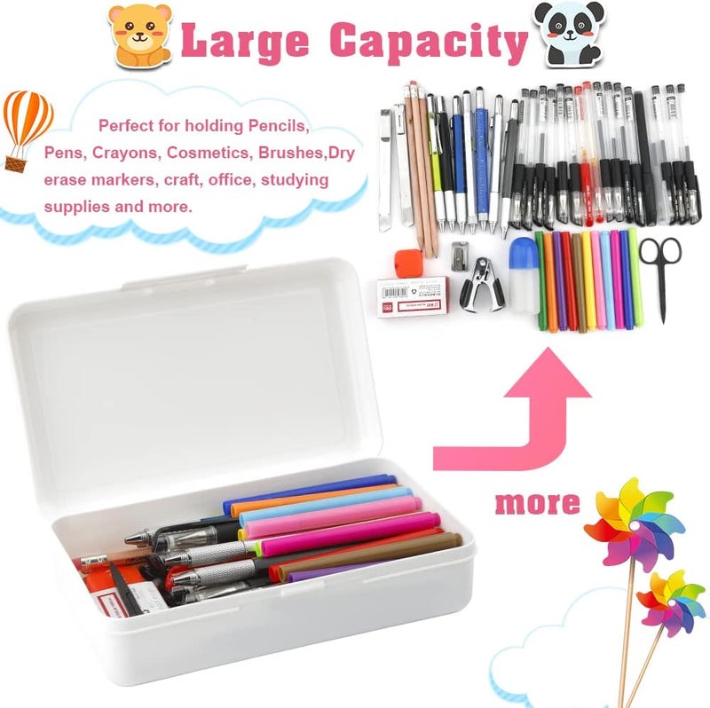BOEIAC Plastic Pencil Box, Large Capacity Pencil Cases, 1 Pack Hard Pencil Case, Crayon Box with Snap-tight Lid Stackable Design, Plastic Storage Box for Office Supplies, White - Image 3